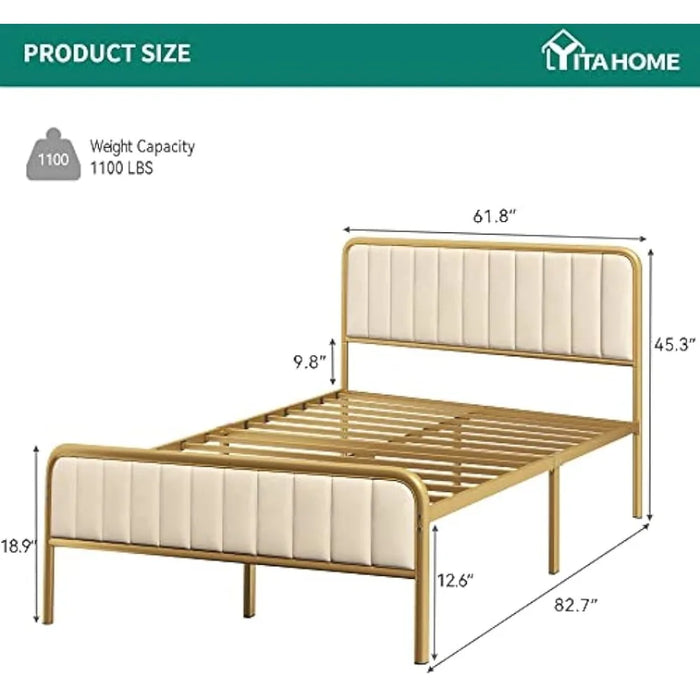Queen Size Bed Frame, Velvet Bed Frame with Upholstered Headboard, Strong Metal Slats Support Platform Bed, No Box Spring Needed