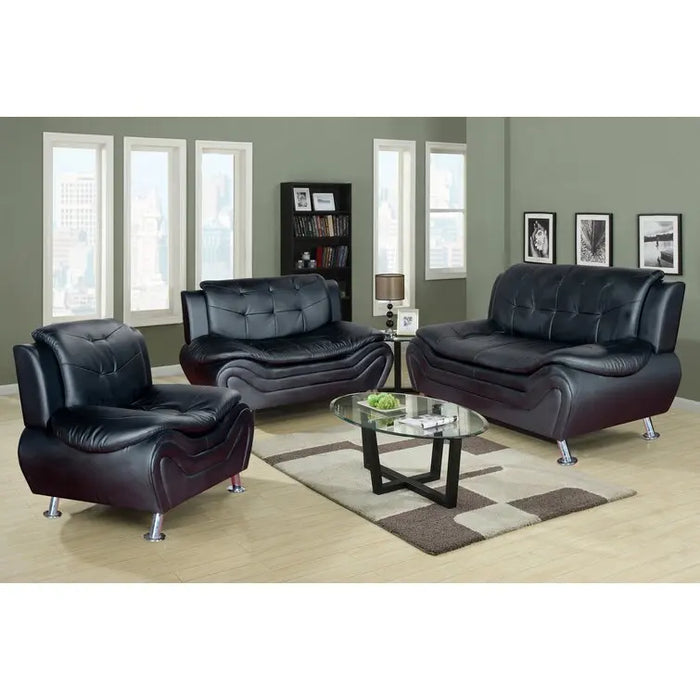 3 Piece Faux Leather Living Room Sofa Set Thickened seat cushions Easily assembles