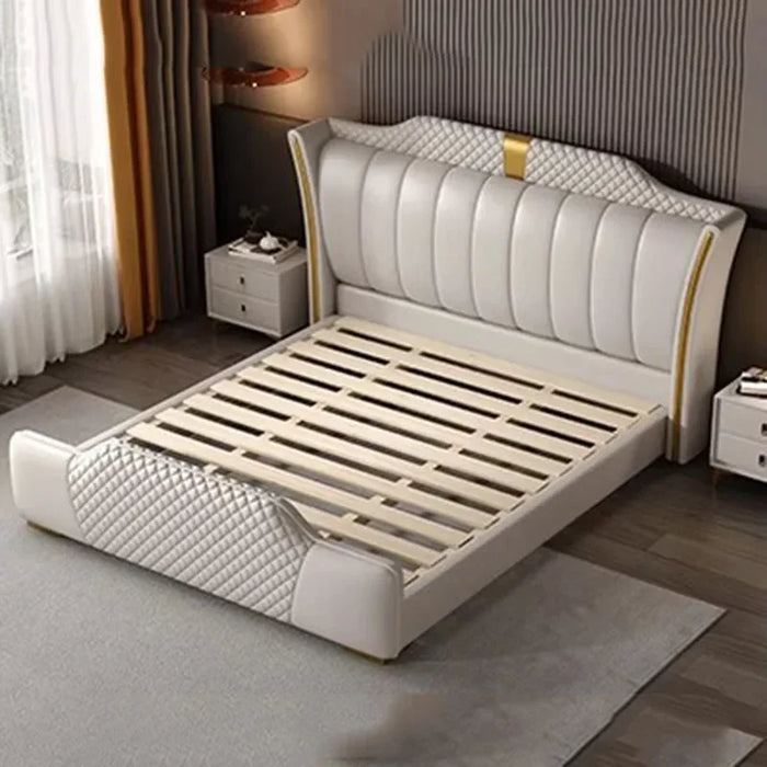 Nordic Luxury Bedroom Bed Queen Size King White Cheap Modern Twin Bed Wood Faux Leather Letto Matrimoniale Bedroom Furniture