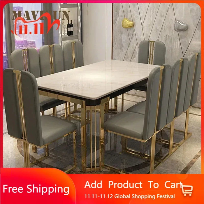 Nordic Light Luxury Marble Dinning Table New Modern Simple Rectangular Dining Table  Loft  Kitchen Furniture Table With Chairs