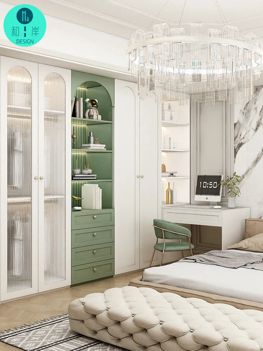American solid wood wardrobe dresser one home bedroom light luxury French glass door overall wardrobe