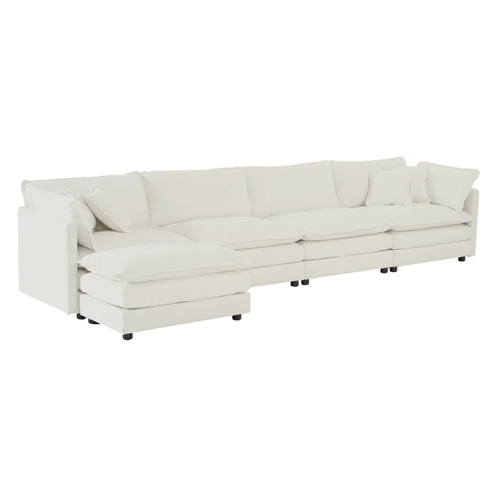 Modular Sectional Sofa L Shaped Couch 5 Seater Convertible Double Bag Sofa W/1 Ottoman White/Beige/Green Chenille for LivingRoom