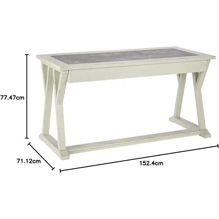 Design by Ashley Jonileene Farmhouse Home Office Desk with Drawers, White & Gray