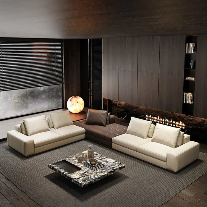 Leather Sofa Living Room Light Luxury Modern Simple Large Flat Villa