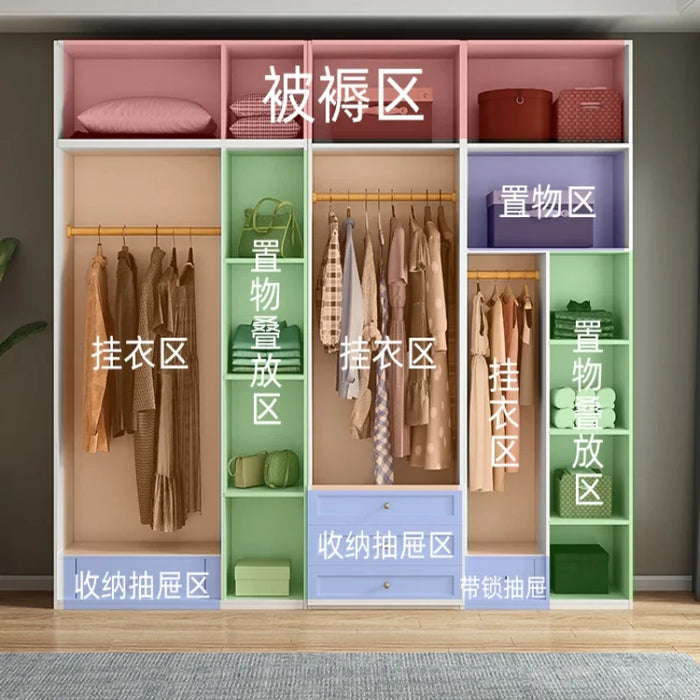 Nordic luxury wardrobe Modern simple and economical bedroom wooden lockers Customizable wardrobe combination of four or six door