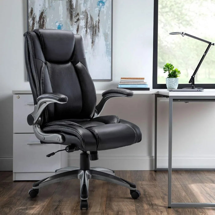 Chair High Back Executive Office Chair- Ergonomic Home Computer Desk Leather Chair With Padded Flip-up Arms Chairs Free Shipping