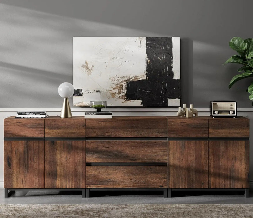 Modern TV Stand for TVs up to 100 inch,3 in 1 Console with Adjustable Shelves and 3 Drawers, Media Console for Living Room,Brown