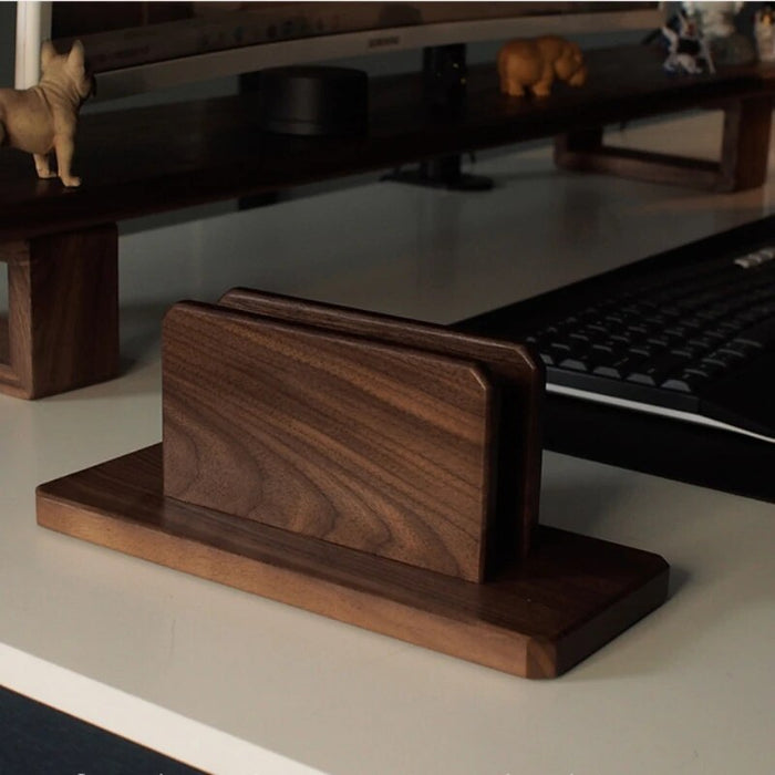 Office Desk Face Notebook Stand Natural Walnut Laptop Stand Rounded Corners Desk Shelf Vertical Base Stand for Laptop