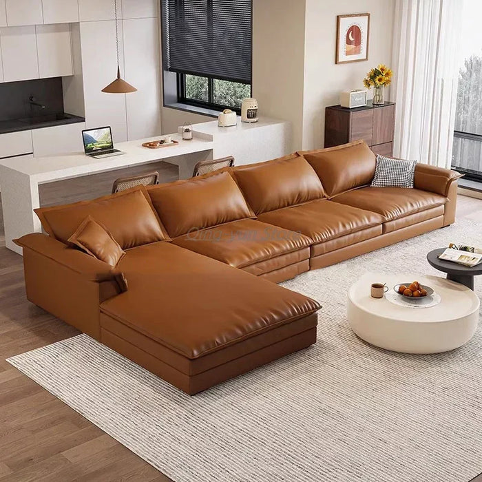 Italian Style Minimalist Living Room Sofa Leather Modern Floor Waterproof Sofa Armchair Luxury Canape Salon Prefabricated House