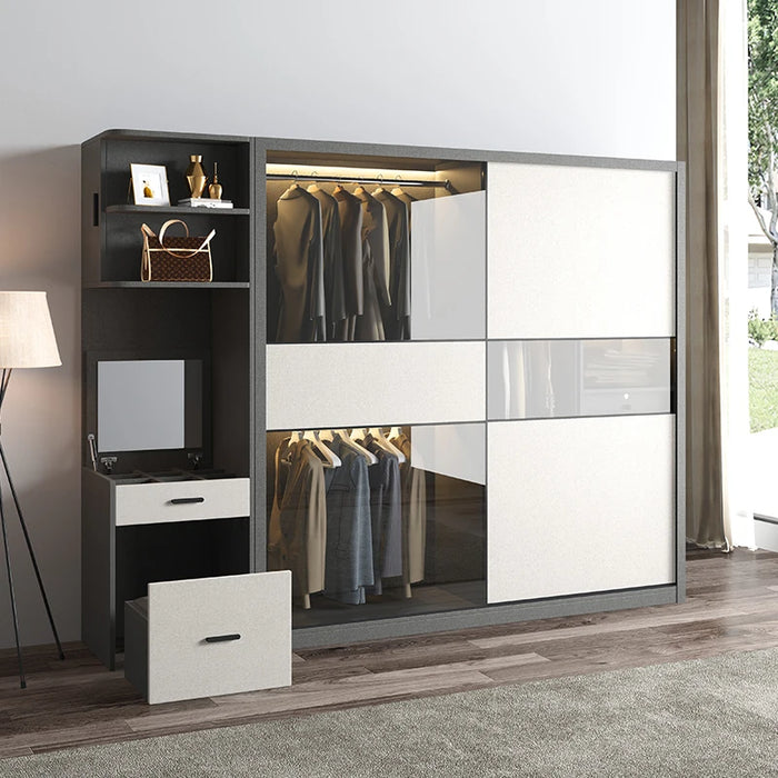 Nordic sliding door wardrobe simple modern assembly household bedroom sliding door wardrobe full solid wood multilayer board sto