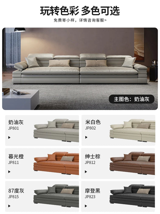 Modern Large Living Room Three-Seat Straight Row Designer Model Genuine Leather Italian Light Luxury Sofa