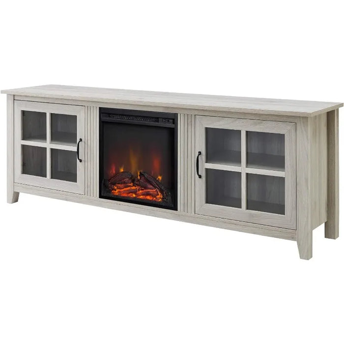 Classic 2 Glass Door Fireplace TV Stand for TVs up to 80 Inches, 70 Inch