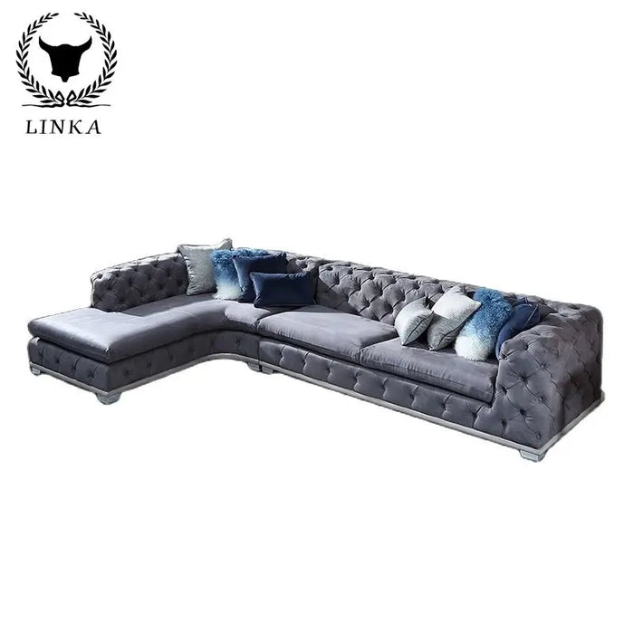 American light luxury solid wood cloth sofa living room European large family senior gray corner sofa furniture