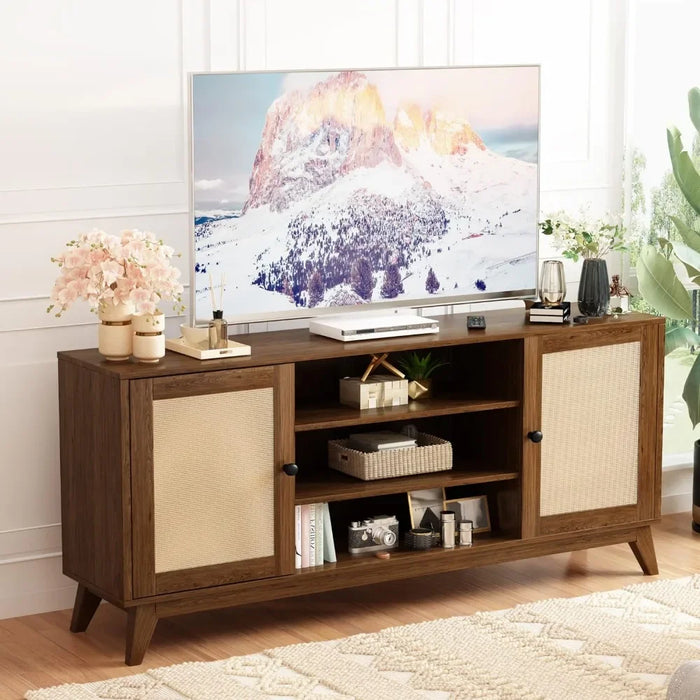 Rattan TV Stand for 65 Inch TV Console Table With 2 Rattan Doors Bedroom for Living Room Cabinet Furniture Home