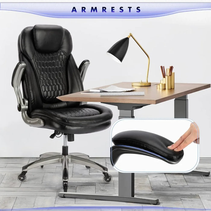 Office Chair-Ergonomic Computer Desk Chair with Thick Seat for Comfort, High Back Executive Chair with Padded Flip-up Arms