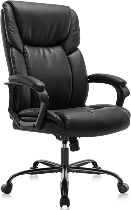 Executive Office Chair - Ergonomic Home Computer Desk Chair for Heavy People with Wheel, Lumbar Support, PU Leather, Adjustabl