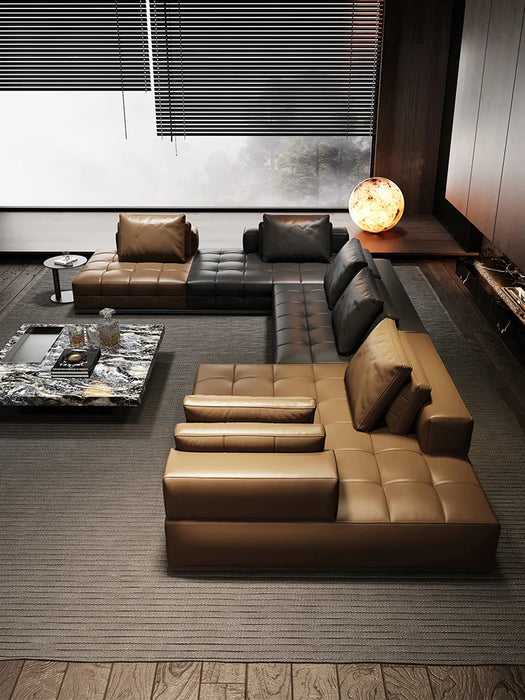 Leather Sofa Living Room Light Luxury Modern Simple Large Flat Villa