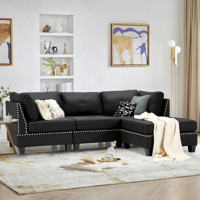 88.6 inch convertible sectional sofa,with footrest,Modern tufted linen L-shaped sofa,with reversible chaise longue