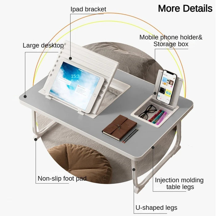 Foldable Laptop Stand Desk, Laptop Bed Table with Phone Holder Height Adjustable Bracket, Breakfast Tray Desk Home Workstation