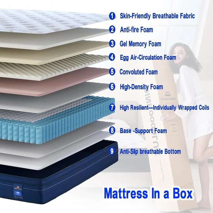 12" Queen Size Memory Foam Hybrid Mattress Box, Sports Isolated Individual Twist Coil Mattress for Back Pain Relief