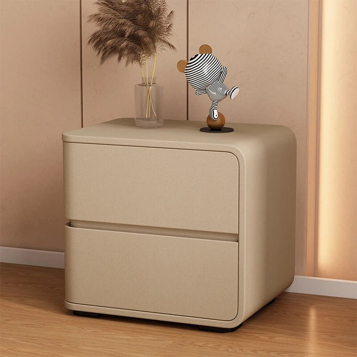 Solid Color Leather Bedside Table Modern Style Living Room Storage Side Cabinet Bedroom Wooden Nightstands End Table
