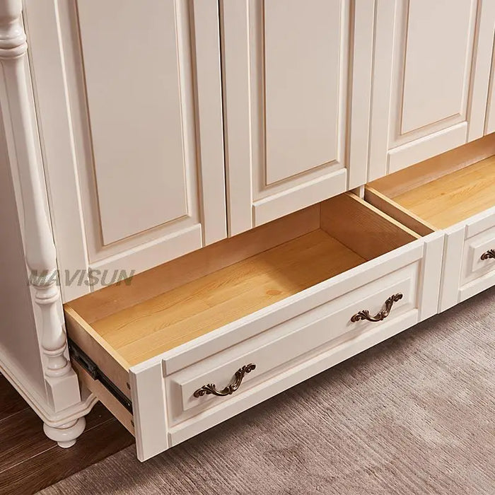 Modern Minimalist Solid Wood Wardrobe Closet Spacious Storage Cabinet For Clothes European Style Bedroom 4-Door Furniture