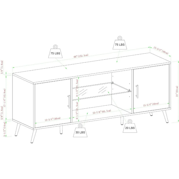 Tv living room cabinet cabinet,Modern Glass Shelf TV Stand for TVs up to 65 Inches, 60 Inch, Walnut