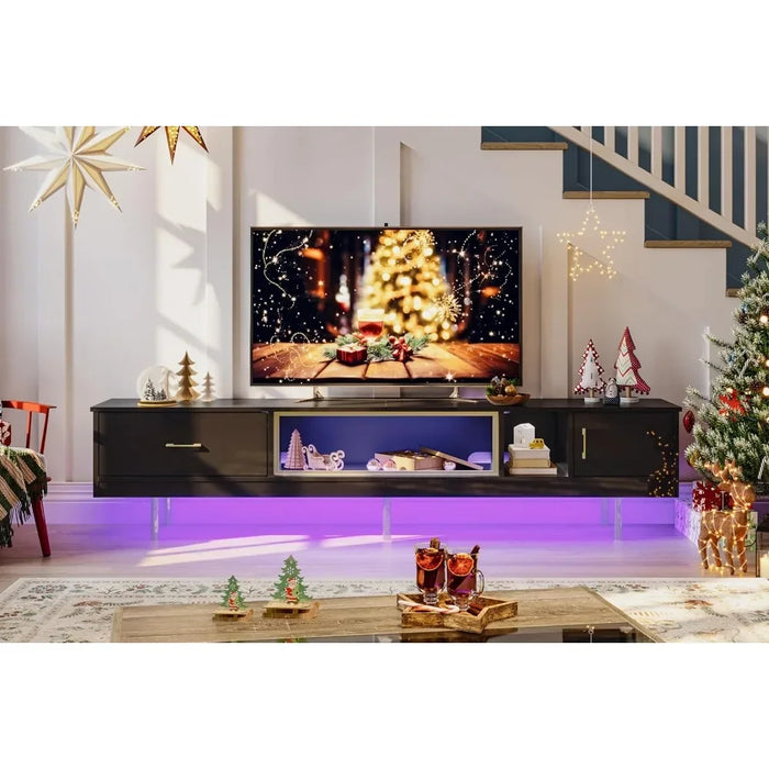 80 Inch High Gloss Entertainment Center with Storage for Televisions up to 85" LED TV Stand with Drawer & 2 Storage Cabinets