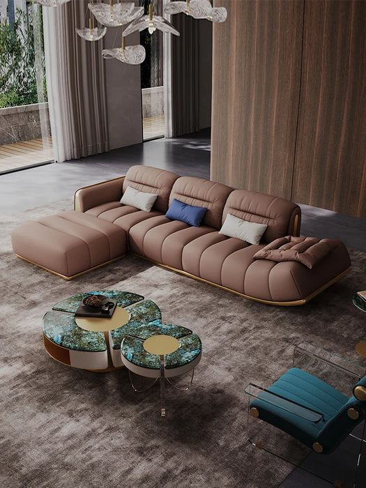 Italian light luxury leather sofa combination living room modern straight row large three person noble consort sofa