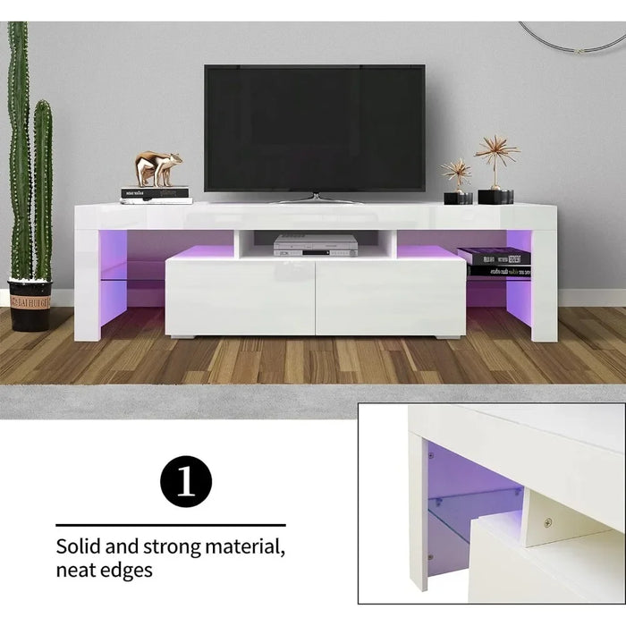 TV Cabinet with LED for 70" TV with 2 Drawers Modern Living Room Furniture Free Shipping