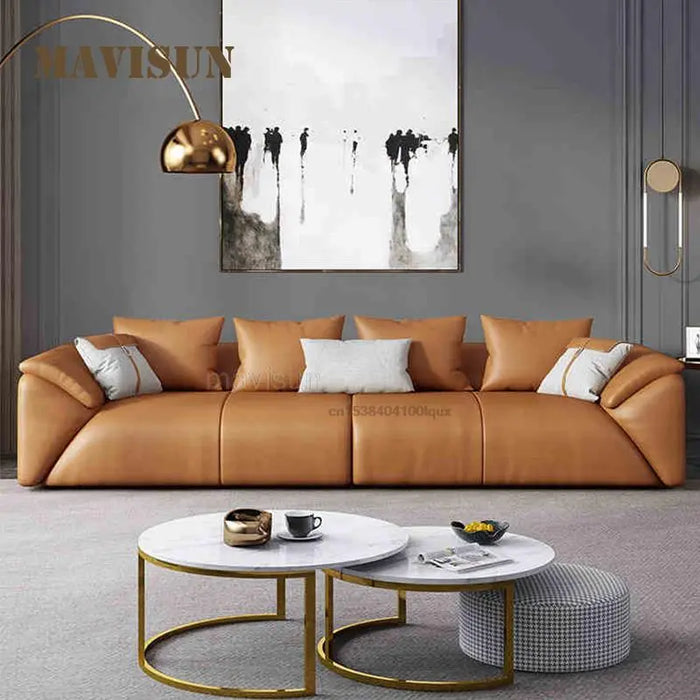 Light Luxury Leather Sofa First Layer Cowhide Nordic Small Apartment Living Room Three-Person Chaise Corner Down Sofa