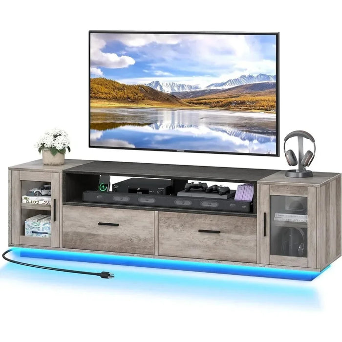 LED Modern TV Bracket for More Than 70 Inch TV, Entertainment Center, With Glass Door, Wooden Media Console Cabinet