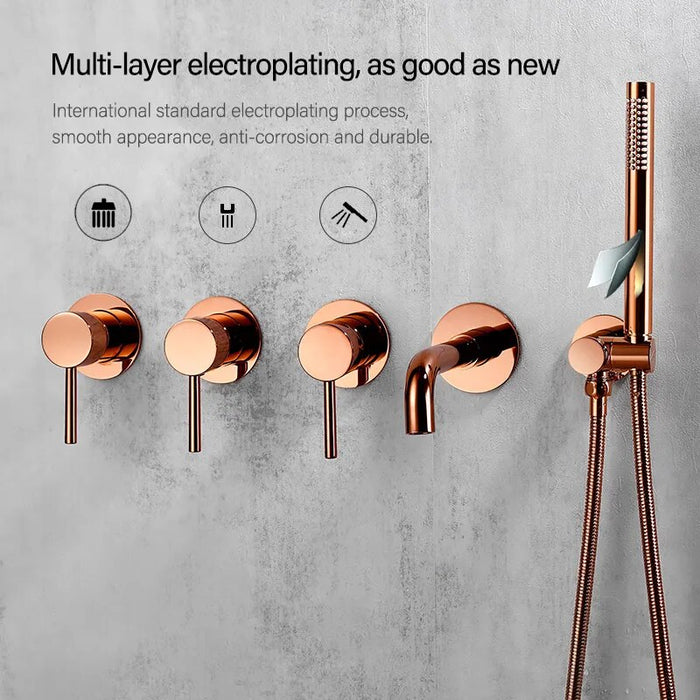 Rose Gold Shower Faucet Bathtub Faucet Set Bath Mixer Tap Bathroom Rainfall Head Shower Hot And Cold Kit In 3 Ways Shower System