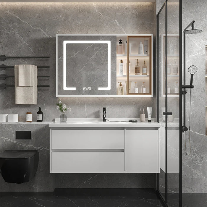 Light Luxury Bathroom Cabinet Combination Cream Style Minimalist Ceramic Integrated Bathroom Sink Gabinete Home Furniture YX50BC