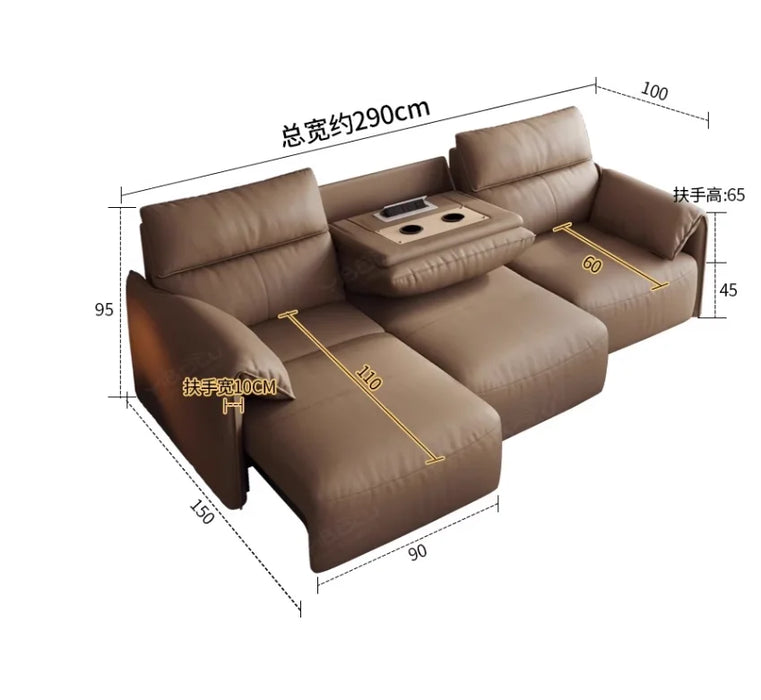First-class multi-functional electric leather sofa bed straight row zero wall living room clamshell telescopic combination