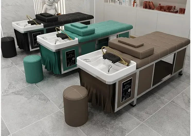 Thai-style stainless steel shampoo bed, special water circulation head treatment bed for barber salon, massage and fumigation