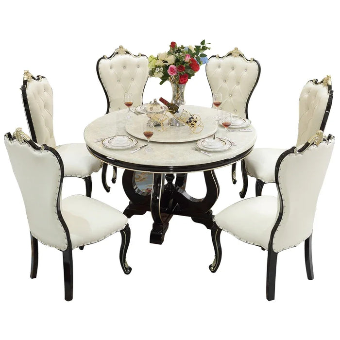 Marble dining table round table and chair combination dining table ebony household European solid wood