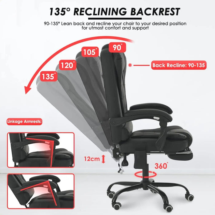 Hommpa Adjustable Executive Massage Office Chair Reclining High Back Big Tall Leather Ergonomic Swivel Task Chair with Footrest