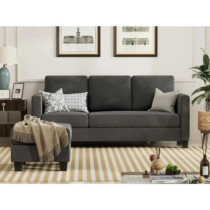 Convertible Sectional Small Sofa L-Shaped Couch Seat with Modern Linen Fabric, for Living Room, Apartment, Dark Gray