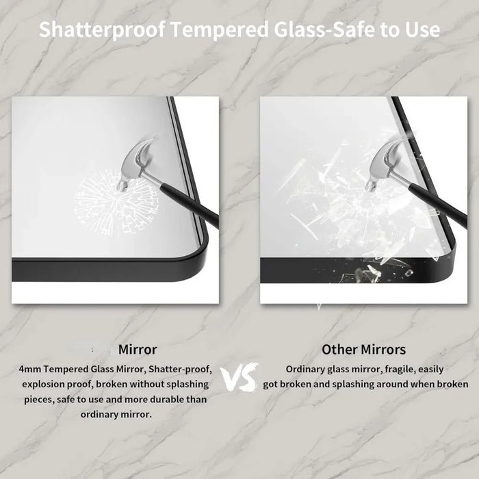 Shower mirror 48X32 Inch Black Metal Framed Bathroom Mirror for Wall, Large Rounded Rectangle Mirror, Anti-Rust, Tempered Glass,