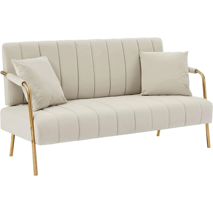Sofa, compact living room sofa with metal leg straps and pillows, velvet soft cushion and plush sofa