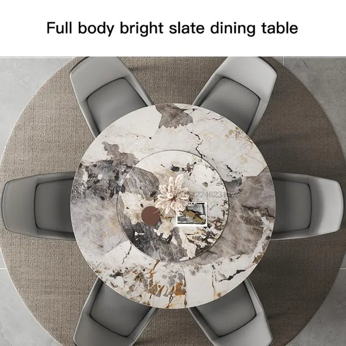 Italian Minimalist Marble Round Table With Turntable Home Small Apartment Light Luxury Modern High-end Slate Restaurant Table