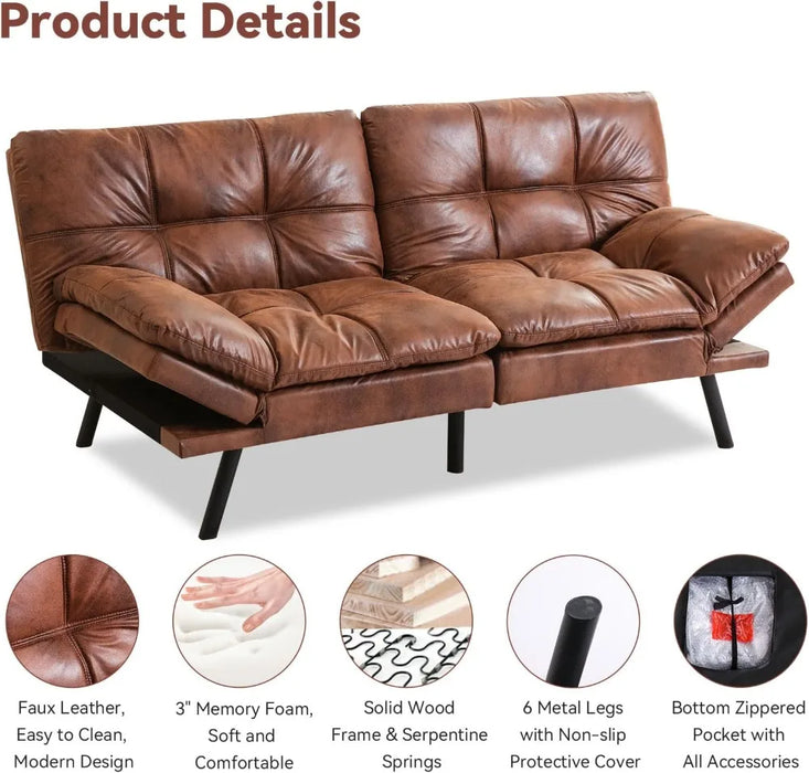 Convertible Futon Sofa Couch Bed,Futon Couch Bed,Memory Foam Futon Sleeper Sofa,Loveseat Sofa Bed,Small Splitback Faux Leather