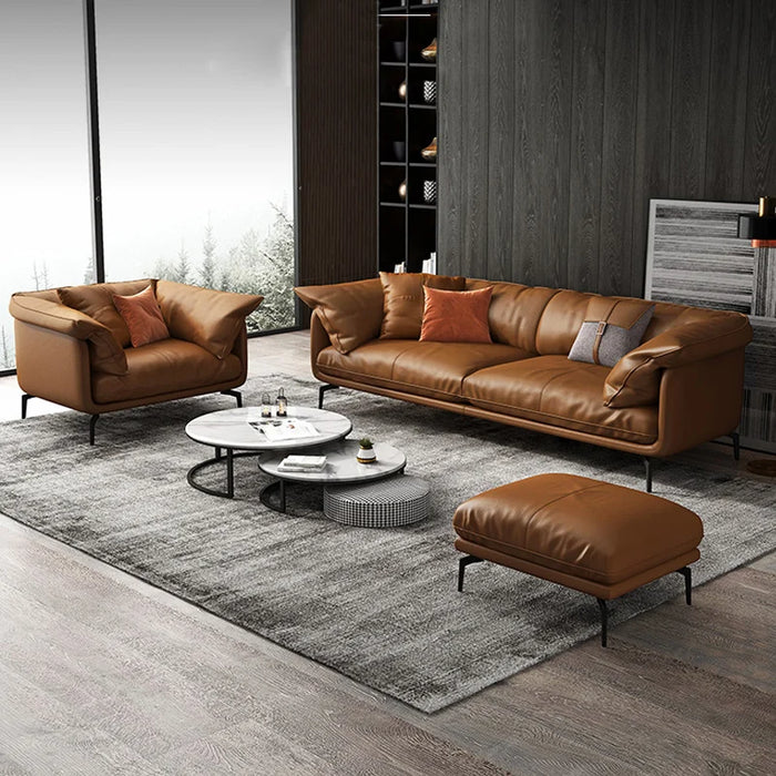 Italian leather sofa head layer cowhide light luxury luxury Nordic living room small apartment straight line sofa design sense