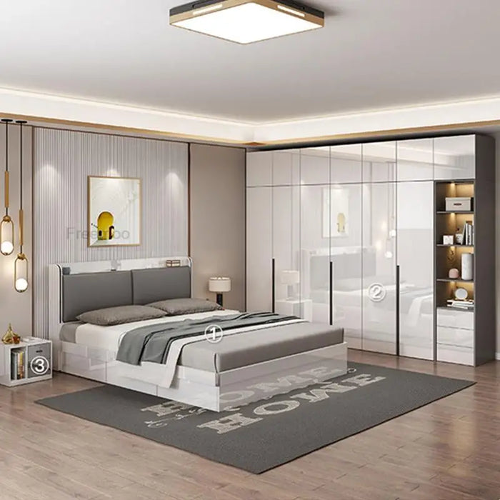 Light Luxury High-Gloss Wardrobe Simple Modern Bedroom Cabinet Four-Six-Eight Door Combination Closet Furniture For Clothes