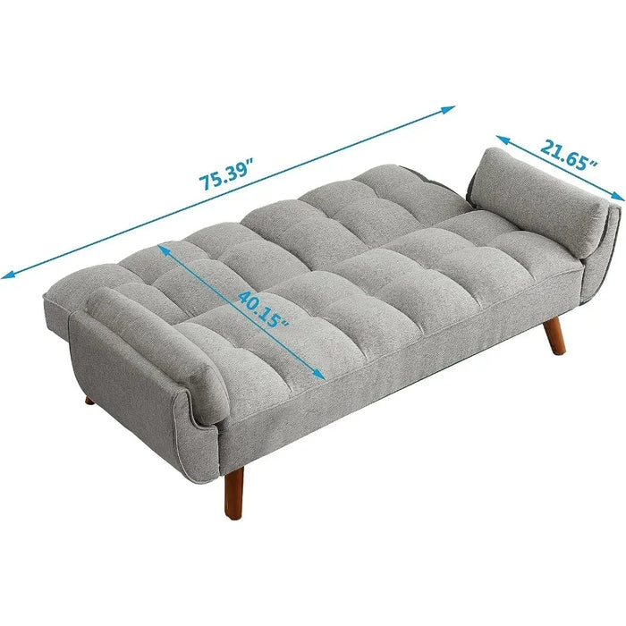 Modern Convertible Tufted Linen Upholstered Futon Sofa Daybed W/2 Pillows Luxury Sofa in the Living Room Overstuffed Comfy Home