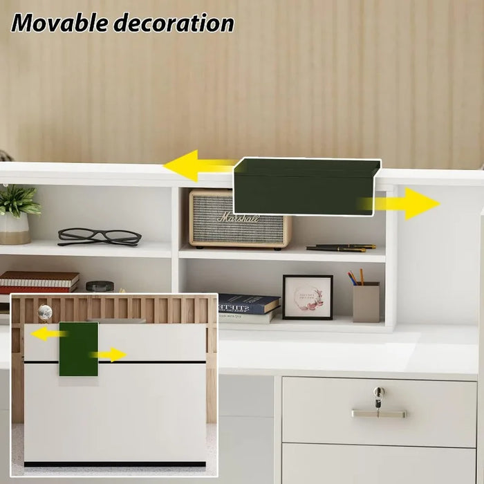 AIEGLE Reception Counter Desk with Adjustable Shelf & Lockable Drawersfor Salon Reception Room Checkout Office, White