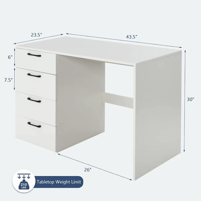 Tangkula White Desk with 4 Storage Drawers, Home Office Writing Desk, Modern Executive Desk, Laptop PC Desk, Vanity Makeup