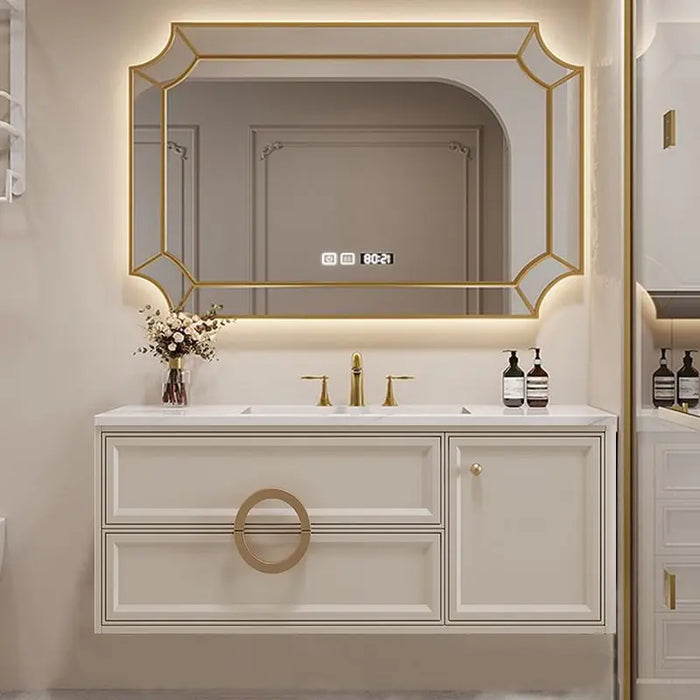 Luxury Bathroom Cabinet Vanity Slate Plate Seamless Sink Washstand Modern Basin Toilet Wash Wood Combination French Furniture