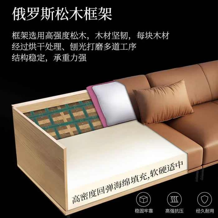 L-shaped Or Straight Row Minimalist Modern Leather Sofa Italian Light Luxury Small Unit Down Living Room Sofa Combination